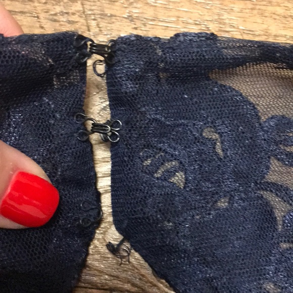 JS Collections Navy Lace Overlay Open Back Dress 2 - Picture 8 of 8